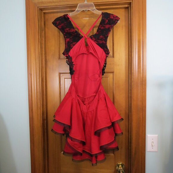 Red & Black Dance Costume Ballet No Tulle Open Back Size Adult S Child XL - Picture 5 of 7